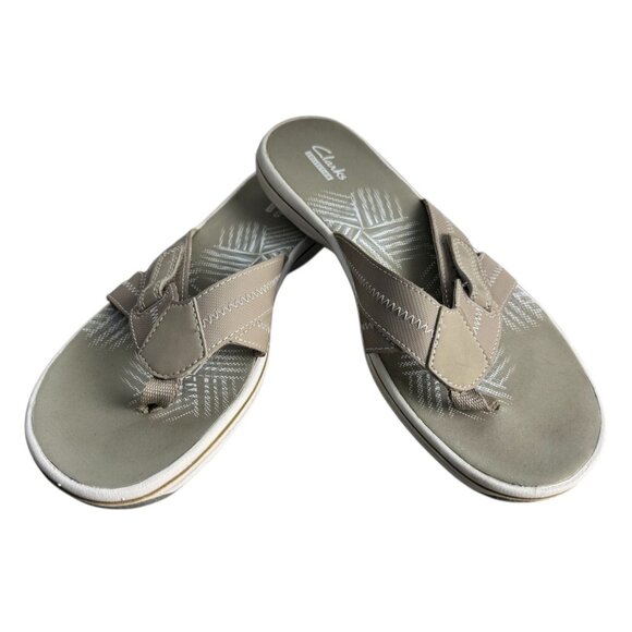 Clarks Collection Breeze Sea Flip Flop Sandals Beige Comfort Women's SZ 8 - Picture 2 of 11